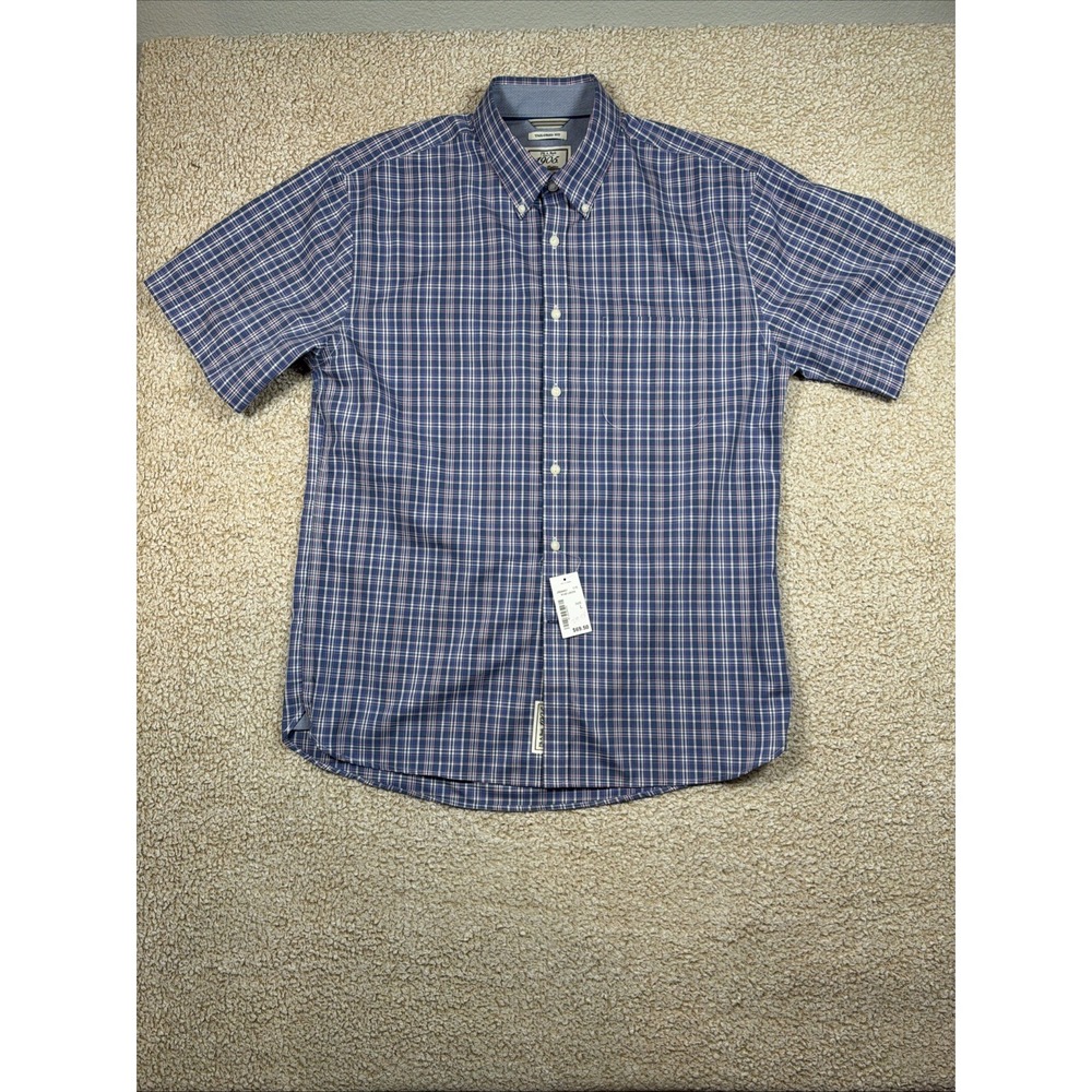 Jos. A. Bank 1905 Shirt Mens L Blue Plaid Short Sleeve Button Down NWT